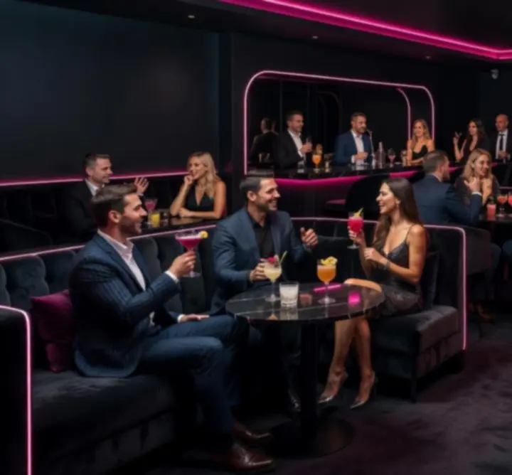 Modern fekete-pink lounge tér a MEGA-ben