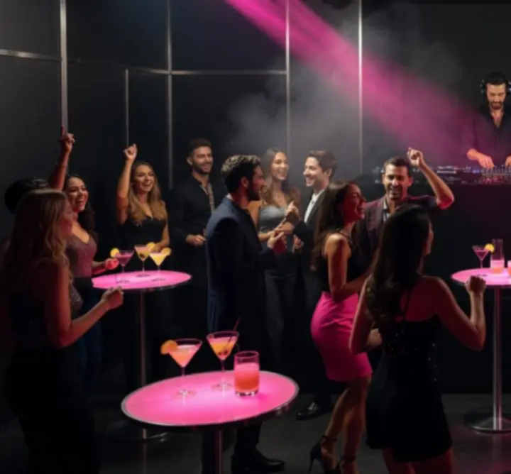 DJ-éjszaka modern, magentás fényekkel a MEGA-ben